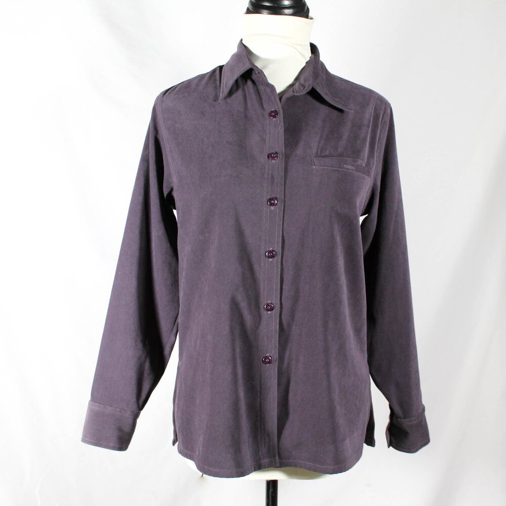 Vintage 1990s Bill Blass Amethyst Purple Jewel Tone Sueded Like Button D…